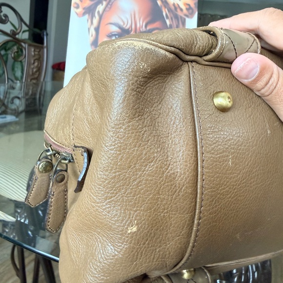 Burberry Tan Leather Satchel with Scarf Accent - Picture 9 of 13